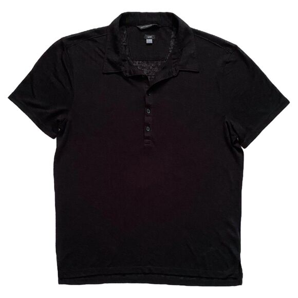 Mens John Varvatos USA Lux Short Sleeve Polo Black Distressed Semi Sheer Size L - Picture 1 of 4